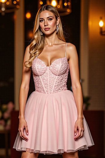 A Line Corset Mini Blush Homecoming Dress